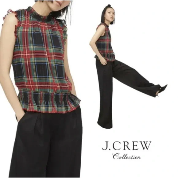 NWT J Crew Sleeveless Mockneck Top in Gilded Stewart Tartan Plaid AW895 Size 00 - Picture 2 of 9
